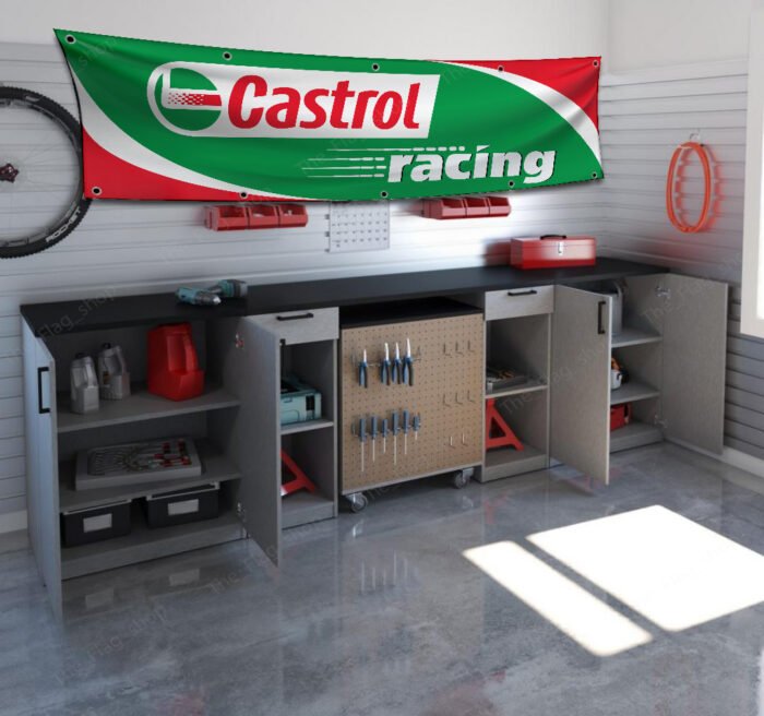 Castrol Racing Banner 2x8 ft Racing Car flag Show Man Cave Garage Wall Decor Large Sign Garden Outdoor Indoor Banner