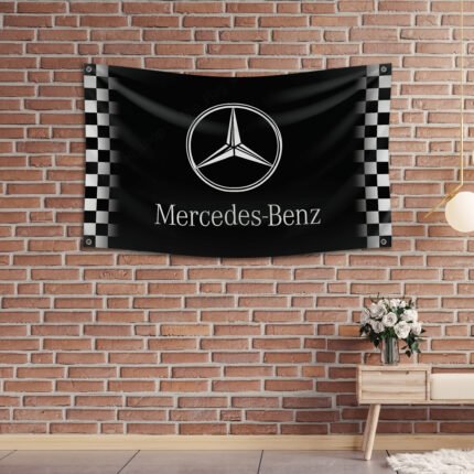 Mercedes Benz AMG 3x5ft Sport Black Flag Racing Checkered Banner Car Show Garage Man Cave Wall Decor