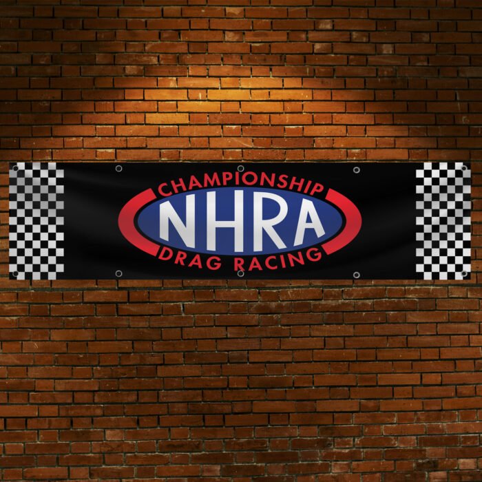 NHRA Drag Racing 2x8ft Checkered Banner – Hot Rod National Association Garage Flag for Man Cave & Workshop Display