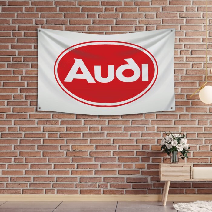 "Celebrate the legacy of Audi with this 3x5 ft flag featuring the iconic Audi logo from 1978-1995. Perfect for man caves, garages, and wall décor, this vintage art piece captures the essence of classic Audi design. Ideal for car enthusiasts and collectors, it’s a must-have sign for displaying your passion for old-school Audi cars and the brand’s heritage."