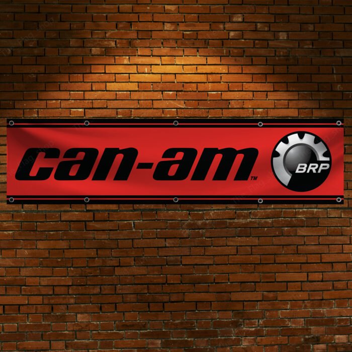 "Show your love for Can-Am BRP and Bombardier with this premium 2x8 ft banner flag. Featuring bold graphics and iconic branding, this banner is perfect for motorcycle enthusiasts, off-road adventurers, and racing fans. Ideal for man caves, garages, workshops, or car shows, it’s a standout décor piece for showcasing your passion for Can-Am’s high-performance vehicles, including the Defender and other models. Made from durable materials, this flag is suitable for both indoor and outdoor use, making it a versatile addition to your space. Elevate your wall décor with this Can-Am BRP banner, the ultimate sign for fans of cutting-edge engineering and adventure."