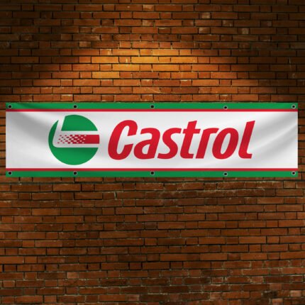 "Display your passion for motorsport with this 2x8 ft Castrol Racing banner flag. Featuring bold Castrol branding and vibrant racing-inspired graphics, this banner is perfect for car enthusiasts, racing fans, and collectors. Ideal for man caves, garages, workshops, or automotive shows, it’s a standout addition to any wall décor. Made from durable, high-quality materials, this large banner is designed for both indoor and outdoor use, making it suitable for gardens, events, or personal spaces. Whether you’re showcasing your love for racing heritage or upgrading your décor, this Castrol Racing flag is the ultimate sign for fans of performance and automotive excellence."