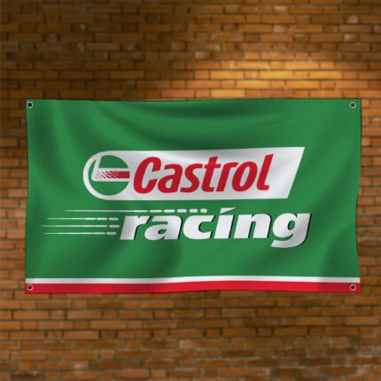 "Display your passion for motorsport with this 2x8 ft Castrol Racing banner flag. Featuring bold Castrol branding and vibrant racing-inspired graphics, this banner is perfect for car enthusiasts, racing fans, and collectors. Ideal for man caves, garages, workshops, or automotive shows, it’s a standout addition to any wall décor. Made from durable, high-quality materials, this large banner is designed for both indoor and outdoor use, making it suitable for gardens, events, or personal spaces. Whether you’re showcasing your love for racing heritage or upgrading your décor, this Castrol Racing flag is the ultimate sign for fans of performance and automotive excellence."