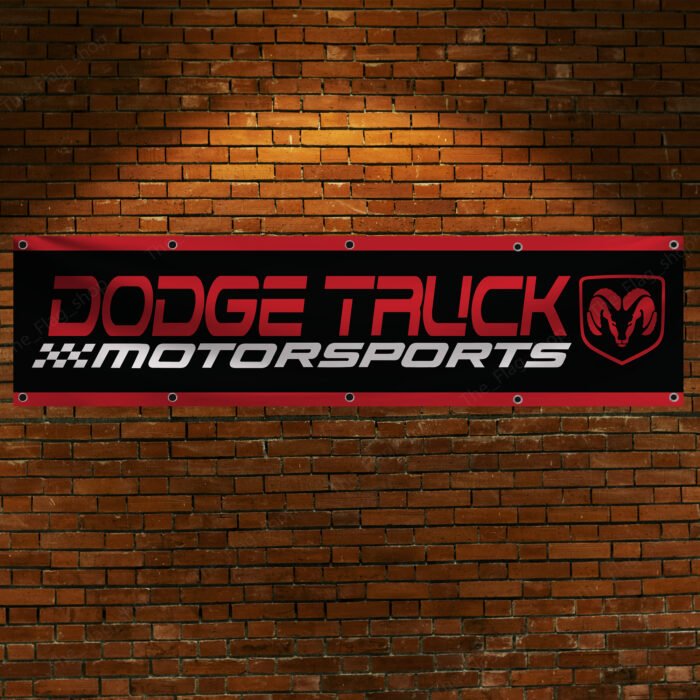 "Celebrate your passion for Dodge trucks and motorsports with this high-quality flag banner, designed for true enthusiasts. Featuring bold Dodge branding and motorsport-inspired graphics, this banner is the perfect addition to any garage, workshop, man cave, or truck show display. Made from durable materials, it ensures vibrant colors and long-lasting appeal, suitable for both indoor and outdoor use. Whether you're a fan of Dodge's legendary performance or showcasing your love for trucks at events, this banner is a must-have. Highlighting Dodge’s reputation for power, durability, and motorsport excellence, this flag is the ultimate wall décor for fans of the iconic brand."