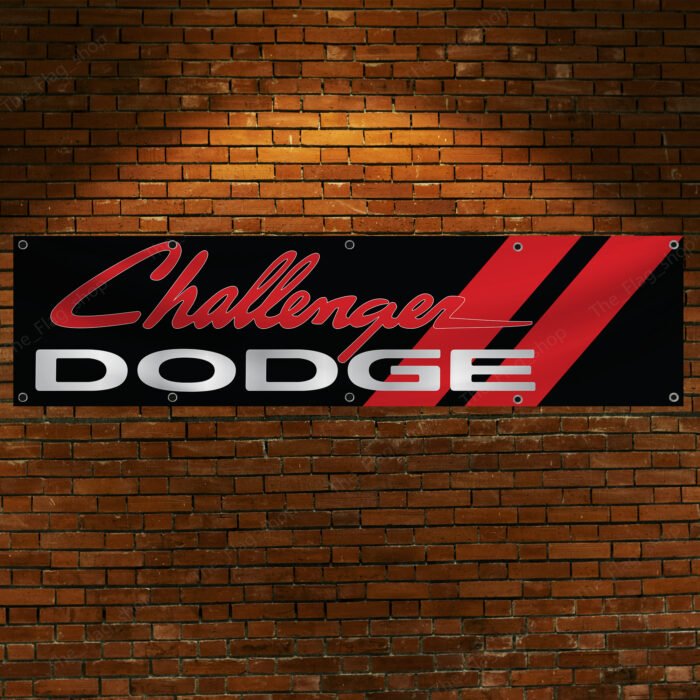 "Showcase your love for the iconic Dodge Challenger with this premium flag, perfect for enthusiasts of classic American muscle cars. Featuring bold Dodge Challenger branding and striking graphics, this flag is a standout piece for any garage, man cave, workshop, or car show display. Crafted from durable, high-quality materials, it’s designed to maintain its vibrant colors and withstand both indoor and outdoor use. Whether you're celebrating the Challenger's legacy of power and performance or enhancing your automotive décor, this flag is a must-have. Highlight your passion for Dodge’s legendary muscle car with this eye-catching and stylish wall décor piece."