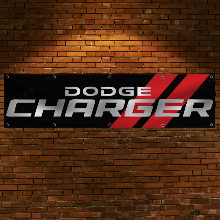 "Celebrate the power and performance of the iconic Dodge Charger with this 2x8 ft banner, a must-have for muscle car enthusiasts and Dodge fans. Featuring bold Dodge Charger branding and striking graphics, this banner adds a dynamic touch to any garage, workshop, man cave, or car show display. Crafted from durable, high-quality materials, it ensures long-lasting vibrancy and is suitable for both indoor and outdoor use. Whether you're showcasing your passion for the Charger’s legacy in American muscle cars or creating a standout décor piece, this banner is perfect for expressing your love for Dodge’s blend of style, speed, and performance."