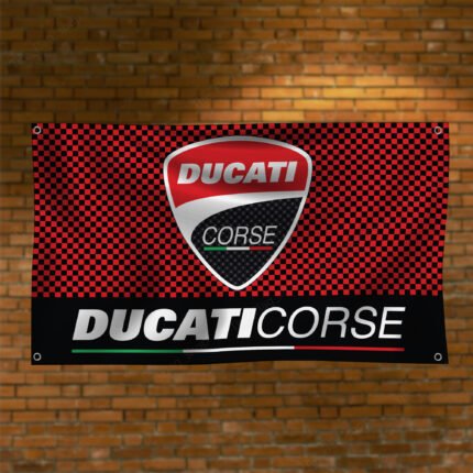 "Show your support for Ducati Corse with this 3x5 ft banner, designed for motorcycle racing enthusiasts. Featuring bold Ducati Corse graphics and iconic branding, this high-quality banner is perfect for garages, man caves, workshops, or motorcycle events. Made from durable materials, it’s ideal for both indoor and outdoor use, ensuring vibrant colors and long-lasting appeal. Celebrate the passion and performance of Ducati’s racing legacy with this must-have décor piece, perfect for showcasing your love for Ducati’s heritage in motorcycle racing and high-performance engineering."