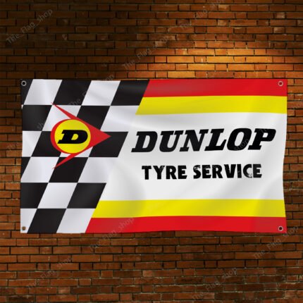 "Decorate your space with this 3x5 ft Dunlop Tyre Service banner flag, perfect for racing motorcycle enthusiasts and fans of high-performance tires. Featuring bold Dunlop branding and graphics, this durable banner is ideal for garages, man caves, workshops, or motorcycle shows. Made from high-quality materials, it’s designed for both indoor and outdoor use, ensuring vibrant colors and long-lasting appeal. Whether you’re showcasing your passion for motorcycle racing or highlighting the quality of Dunlop tyres, this banner is a must-have décor piece for any true fan of performance and durability."