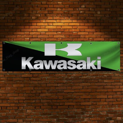 Kawasaki Racing Banner 2x8ft Motorcycle Flag Show Man Cave Garage Wall Decor Bike Large Sign Outdoor Indoor Display