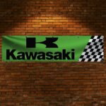 Kawasaki Racing Banner 2x8ft Motorcycle Checkered Flag Show Man Cave Garage Wall Decor Bike Large Sign Outdoor Indoor Display