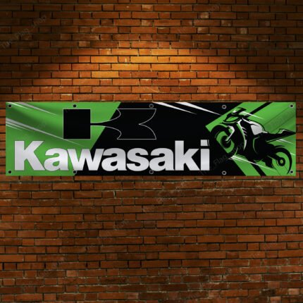 Kawasaki Racing Banner 2x8ft Motorcycle Flag Show Man Cave Garage Wall Decor Bike Large Sign Outdoor Indoor Display