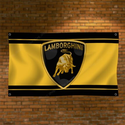 Lamborghini Flag 3x5 ft Black Racing Lambo Banner Car Show Garage Man Cave Wall Decor