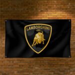 Lamborghini Flag 3x5 ft Black Racing Lambo Banner Car Show Garage Man Cave Wall Decor