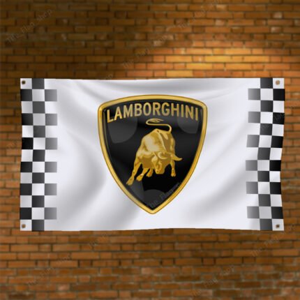 Lamborghini Flag 3x5 FT Checkered Lambo white Banner Racing Flags Car Show Garage Man Cave Wall Decor Sign Lamborghini Car Logo