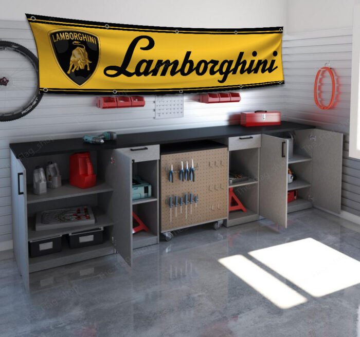 Lamborghini Banner 2x8 FT Racing Lambo Flag Car Show Garage Man Cave Wall Decor Sign