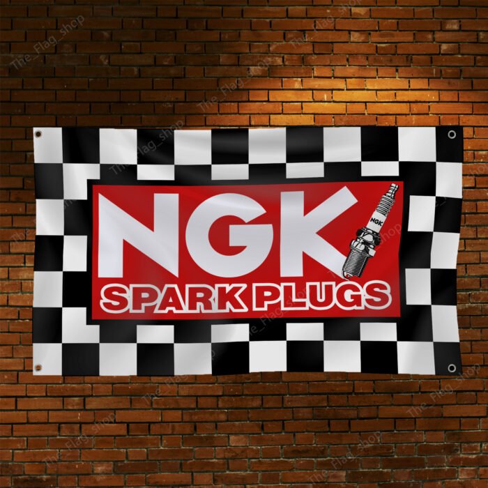 NGK Spark Plugs Flag 3x5ft Garage Racing Checkered Banner Shop Car Show Man Cave Wall Decor Sign