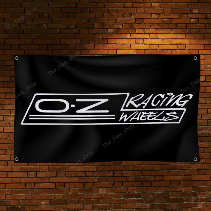 OZ Racing Wheels black Banner Flag 3x5 ft – Car Show, Garage, and Man Cave Wall Decor Sign