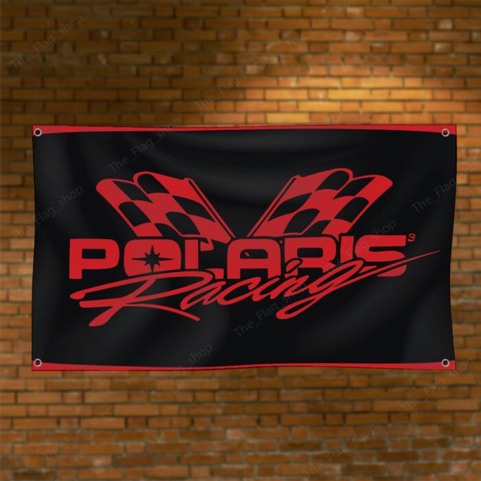 Polaris Racing Flag 3x5 FT – RZR Off-Road, Dirt Track, Car Show, Garage & Man Cave Banner Wall Decor Sign