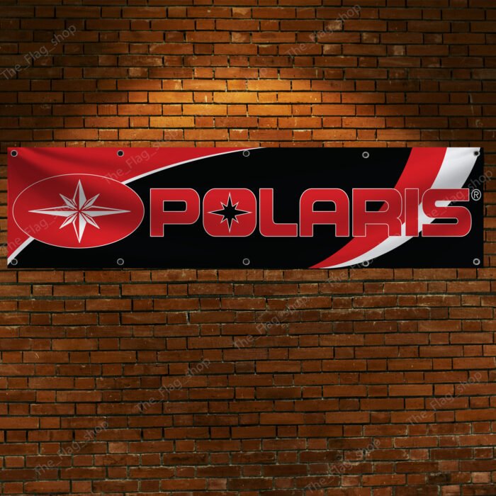 Polaris Banner 2x8ft – Off-Road Vehicle Racing Car Flag, Dirt Track Competitions, Cave Wall Decor Sign