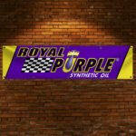 Royal Purple Oil Banner 2x8 ft – Motorsport Synthetic Oil Racing Black Flag, Man Cave Wall Decor Sign