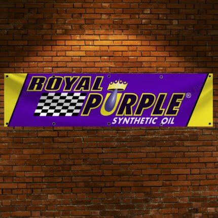 Royal Purple Oil Banner 2x8 ft – Motorsport Synthetic Oil Racing Black Flag, Man Cave Wall Decor Sign