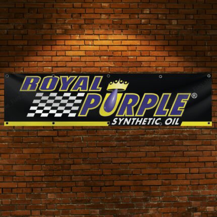 Royal Purple Oil Banner 2x8 ft – Motorsport Synthetic Oil Racing Black Flag, Man Cave Wall Decor Sign