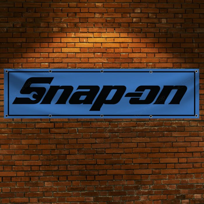 blue. Snap-on Banner 2x8ft – Racing Car Flag, Tools, Garage Man Cave Wall Decor Sign