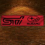 Subaru STI Banner 2x8 ft – Car Show, Street Racing Red Flag, Man Cave Wall Decor Sign