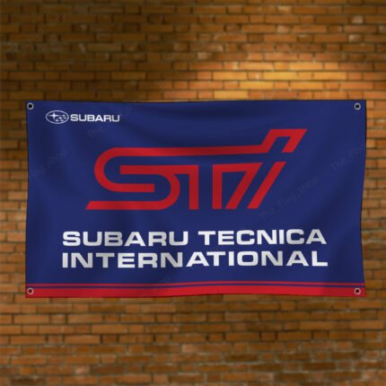 Subaru STI Flag 3x5ft – Car Show, Street Racing Banner, Man Cave Wall Decor Sign