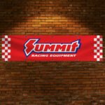 Red Summit Racing Checkered Banner 2x8ft – Garage Flag, Car, Man Cave Wall Decor Sign