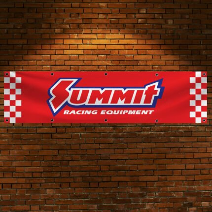 Red Summit Racing Checkered Banner 2x8ft – Garage Flag, Car, Man Cave Wall Decor Sign