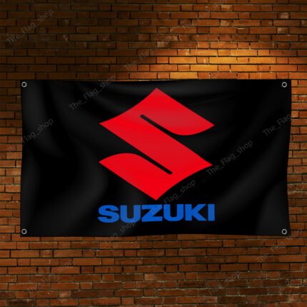 Suzuki Flag 3x5FT – Motocross Bike, Car Show Banner, Garage, Man Cave Wall Decor Sign