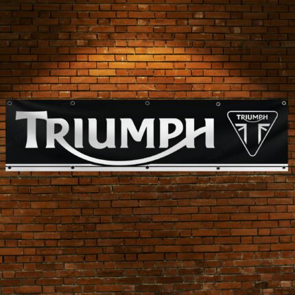 Triumph Motorcycles Banner 2x8ft – Moto Racing Blach Flag, Man Cave Wall Decor Large Sign