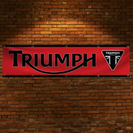 Triumph Motorcycles Banner 2x8ft – Moto Racing Red Flag, Man Cave Wall Decor Large Sign