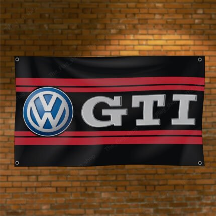 Volkswagen GTI Flag 3x5ft – VW Black Banner Jetta Passat Golf Racing, Garage Workshop Wall Decor Sign