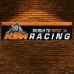 KTM Racing Banner Ready to Race Flag 2x8Ft Car Show Garage Motorcycle Man Cave Wall Decor Sign