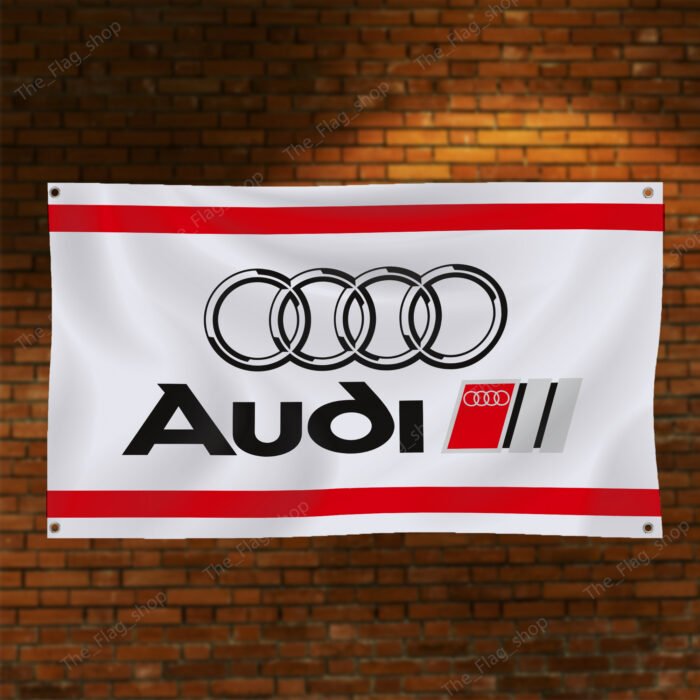 "Elevate your space with this 3x5 ft Audi Racing flag banner, perfect for motorsport enthusiasts, car garages, and man caves. Featuring bold Audi Racing graphics, this durable banner is ideal for showcasing your passion for high-performance cars. Perfect for indoor and outdoor displays, it’s a must-have décor item for fans of the Audi racing legacy."