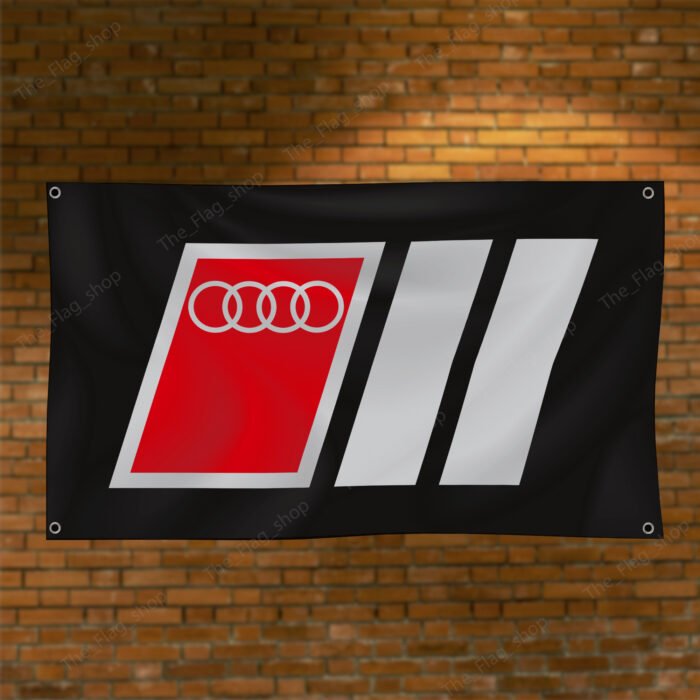 "Showcase your passion for Audi Motorsport with this 3x5 ft banner flag. Ideal for garages, man caves, or as wall décor, this durable flag features eye-catching Audi MotorSport graphics. Perfect for car racing fans, it’s designed for both indoor and outdoor use, making it a great addition to any space where motorsport enthusiasts gather."