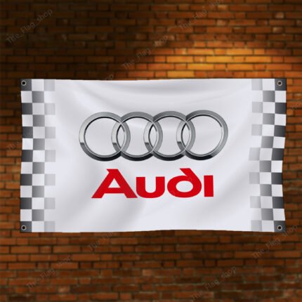 "Deck out your space with this 3x5 ft Audi Racing checkered flag. Perfect for car shows, garages, man caves, and wall décor, this durable banner features eye-catching checkered pattern graphics. Ideal for motorsport enthusiasts, it’s designed for both indoor and outdoor use, adding a dynamic touch to any automotive-themed environment."