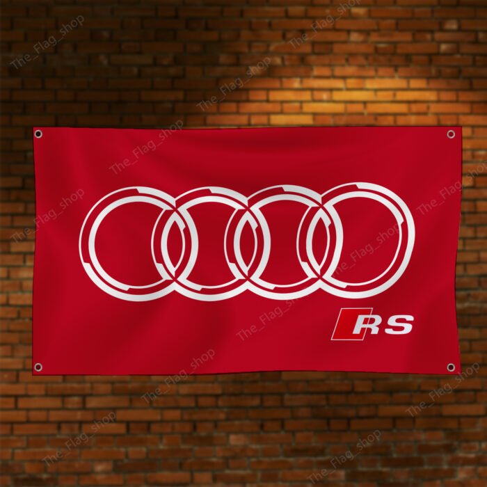 "Express your passion for Audi RS Sport with this 3x5 ft flag. Perfect for car racing shows, garages, man caves, and wall décor, this durable banner features bold Audi RS Sport branding. Ideal for both indoor and outdoor use, it’s the ultimate sign to showcase your love for high-performance cars and motorsport."