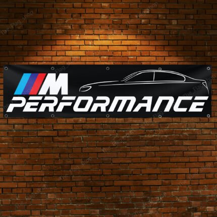 "Showcase your passion for BMW M Performance with this 2x8 ft banner. Ideal for car shows, man caves, garages, and wall décor, this durable flag features bold BMW M branding. Perfect for both indoor and outdoor use, it’s a must-have sign for motorsports enthusiasts and BMW fans looking to highlight their love for high-performance driving and automotive excellence."