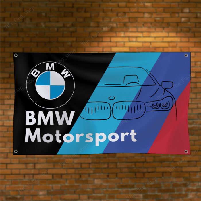 "Display your passion for BMW M Power with this 3x5 ft flag banner. Perfect for garages, shops, man caves, and wall décor, this durable banner features bold BMW M Power graphics. Ideal for both indoor and outdoor use, it’s the perfect sign for motorsport enthusiasts looking to showcase their love for high-performance driving and BMW’s racing legacy."