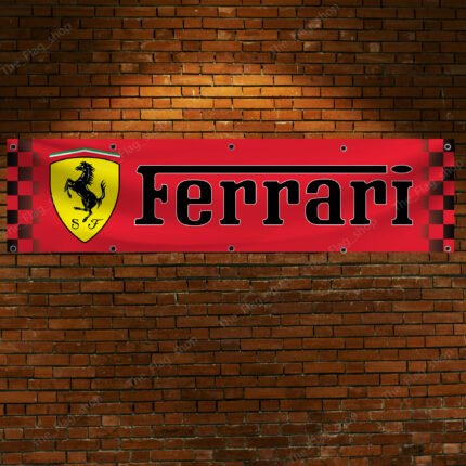 "Elevate your space with this Ferrari Racing Checkered Banner, the perfect décor piece for car enthusiasts and motorsport fans. Measuring 2x8 ft, this banner features the iconic Ferrari logo alongside bold checkered racing graphics, symbolizing the thrill and prestige of the racing world. Ideal for garages, man caves, workshops, or car shows, it brings a touch of Italian automotive excellence to any setting. Crafted from durable, high-quality materials, this banner is designed to withstand indoor and outdoor use, ensuring vibrant colors and long-lasting appeal. Celebrate Ferrari’s unparalleled legacy in Formula 1 and high-performance racing with this stylish and dynamic banner, a must-have for anyone who admires speed, luxury, and precision."