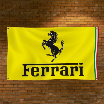 "Showcase your passion for luxury and speed with this 3x5 ft Ferrari flag, perfect for car enthusiasts and fans of Italian engineering. Featuring the iconic Ferrari logo and Italy-inspired design, this banner is an ideal addition to garages, man caves, workshops, or car show displays. Crafted from durable, high-quality materials, it ensures vibrant colors and long-lasting performance, making it suitable for both indoor and outdoor use. Celebrate the legacy of Ferrari’s excellence in car racing and sports cars with this bold and stylish décor piece. Whether you’re a collector or a racing enthusiast, this Ferrari flag is a must-have wall sign that embodies Italian craftsmanship and automotive performance."