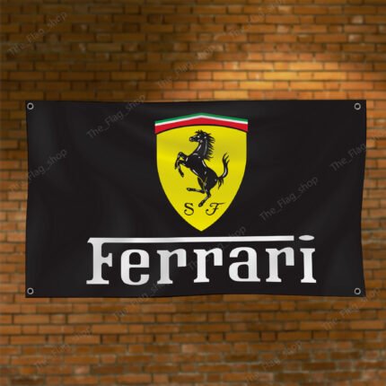 "Showcase your passion for luxury and speed with this 3x5 ft Ferrari flag, perfect for car enthusiasts and fans of Italian engineering. Featuring the iconic Ferrari logo and Italy-inspired design, this banner is an ideal addition to garages, man caves, workshops, or car show displays. Crafted from durable, high-quality materials, it ensures vibrant colors and long-lasting performance, making it suitable for both indoor and outdoor use. Celebrate the legacy of Ferrari’s excellence in car racing and sports cars with this bold and stylish décor piece. Whether you’re a collector or a racing enthusiast, this Ferrari flag is a must-have wall sign that embodies Italian craftsmanship and automotive performance."