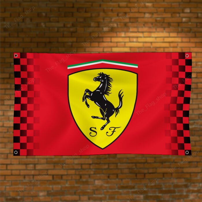 "Celebrate your passion for speed and luxury with this Ferrari Racing Checkered Flag, a must-have for car enthusiasts and racing fans. This 3x5 ft flag combines the iconic Ferrari logo with classic checkered racing graphics, making it perfect for garages, man caves, workshops, or car show displays. Crafted from durable, high-quality materials, it offers vibrant colors and long-lasting performance, suitable for both indoor and outdoor use. Highlighting Ferrari’s legendary status in motorsport and Formula 1, this flag adds a dynamic and stylish touch to any space. Whether you're a collector, a racing aficionado, or an admirer of Italian automotive excellence, this Ferrari Racing Checkered Flag is the ultimate décor piece to showcase your love for speed and precision."