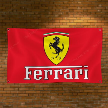 "Showcase your passion for luxury and speed with this 3x5 ft Ferrari flag, perfect for car enthusiasts and fans of Italian engineering. Featuring the iconic Ferrari logo and Italy-inspired design, this banner is an ideal addition to garages, man caves, workshops, or car show displays. Crafted from durable, high-quality materials, it ensures vibrant colors and long-lasting performance, making it suitable for both indoor and outdoor use. Celebrate the legacy of Ferrari’s excellence in car racing and sports cars with this bold and stylish décor piece. Whether you’re a collector or a racing enthusiast, this Ferrari flag is a must-have wall sign that embodies Italian craftsmanship and automotive performance."