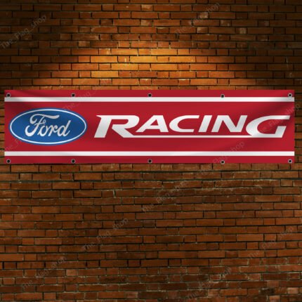 "Elevate your space with this striking Ford Racing Red banner, designed for true enthusiasts of Ford's high-performance heritage. Measuring 2x8 ft, this banner features bold Ford Racing graphics on a vibrant red background, making it a standout piece for garages, man caves, workshops, or car shows. Crafted from durable, premium materials, it ensures long-lasting color vibrancy and is suitable for both indoor and outdoor use. Celebrate Ford’s legendary presence in motorsports and its legacy of innovation and speed with this eye-catching banner. Perfect for Ford fans, collectors, and racing aficionados, this Ford Racing Red banner is the ultimate décor to showcase your passion for power, precision, and performance."