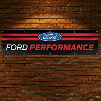 "Show your love for Ford Performance with this 2x8 ft banner flag, perfect for fans of iconic vehicles like the Mustang, Cobra, GT, F-150, and Shelby. Featuring bold Ford Racing and SVT graphics, this banner is ideal for garages, car shows, man caves, workshops, or as an advertising display. Crafted from durable materials, it ensures vibrant colors and long-lasting appeal for both indoor and outdoor use. Whether you’re showcasing your passion for Ford’s legendary cars and trucks or celebrating the power and precision of models like the Shelby Cobra, this banner is the ultimate décor piece for enthusiasts and collectors alike."