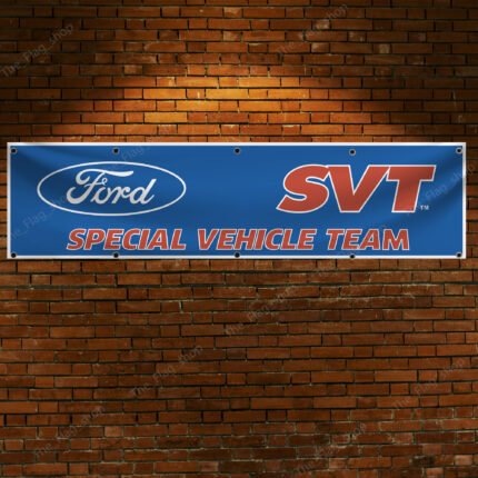 "Showcase your passion for performance with this Ford SVT banner, perfect for enthusiasts of Ford’s Special Vehicle Team. Measuring 2x8 ft, this high-quality banner features bold Ford SVT branding, making it an ideal addition to garages, man caves, workshops, or car show displays. Designed with durable materials for both indoor and outdoor use, it ensures vibrant colors and long-lasting appeal. Celebrate Ford’s legacy of high-performance engineering and innovation with this dynamic banner that highlights the SVT’s reputation for power and speed. Whether you're a collector, racing fan, or Ford truck enthusiast, this banner is a must-have décor piece that embodies Ford’s dedication to automotive excellence."